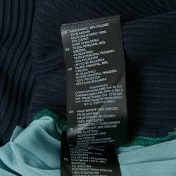 Pre Owned Sandro Navy Blue/Green Jersey and Paisley Print Plisse Full Sleeve Top L