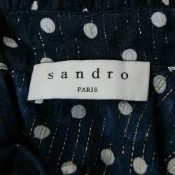 Sandro Navy Blue Polka Dots Lurex Chiffon Short Dress XL
