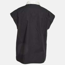 Pre Owned Sandro Black Cotton Ruffled Sleeveless Shirt L