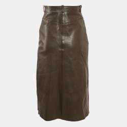 Sandro Brown Leather Buttoned Midi Skirt S