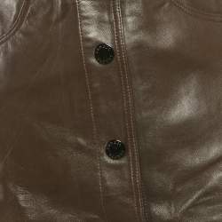 Sandro Brown Leather Buttoned Midi Skirt S