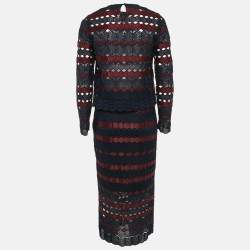 Sandro Blue/Burgundy Guipure Lace Skirt and Top Set S