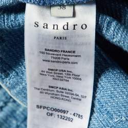 Pre Owned Sandro Blue Beehive Jacquard Denim Zip Up Jumpsuit M