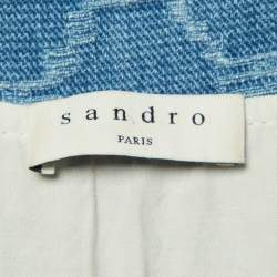 Pre Owned Sandro Blue Beehive Jacquard Denim Zip Up Jumpsuit M
