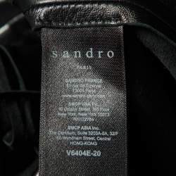 Sandro Black Leather Fringed Open Front Jacket L