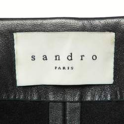 Sandro Black Leather Fringed Open Front Jacket L