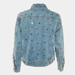 Sandro Blue Denim Mirror Studded Button Front Jacket S