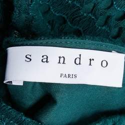 Pre Owned Sandro Green Crochet V-Neck Fit and Flare Mini Dress L