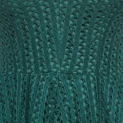 Pre Owned Sandro Green Crochet V-Neck Fit and Flare Mini Dress L