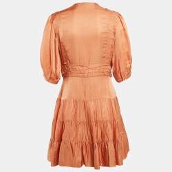 Pre Owned Sandro Orange Crepe Tiered V-Neck Mini Dress M