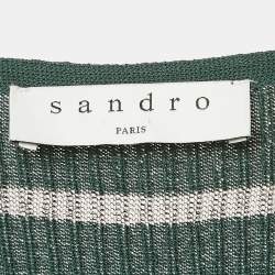 Sandro Green Striped Rib Knit Lace-Up Top S