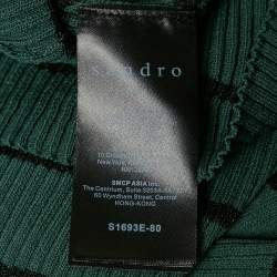 Sandro Green Striped Rib Knit Lace-Up Top S