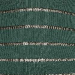 Sandro Green Striped Rib Knit Lace-Up Top S