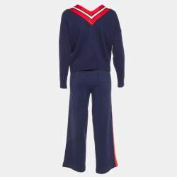 Sandro Navy Blue Wool Knit Stripe Detail Jumper & Trousers Set S