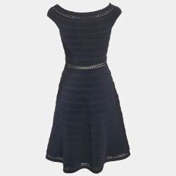 Pre Owned Sandro Navy Blue Patterned Knit Sleeveless Mini Dress L