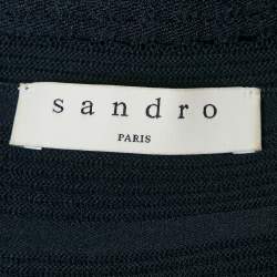Pre Owned Sandro Navy Blue Patterned Knit Sleeveless Mini Dress L