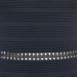 Pre Owned Sandro Navy Blue Patterned Knit Sleeveless Mini Dress L