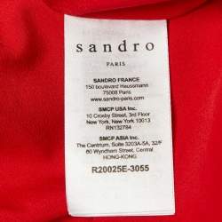 Pre Owned Sandro Red Lace and Textured Crepe Pleated Mini Dress XS