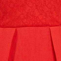 Pre Owned Sandro Red Lace and Textured Crepe Pleated Mini Dress XS