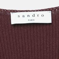 Sandro Burgundy Knit Pearl Detail Cuff Fit & Flare Otane Dress M