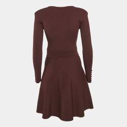 Sandro Burgundy Knit Pearl Detail Cuff Fit & Flare Otane Dress M