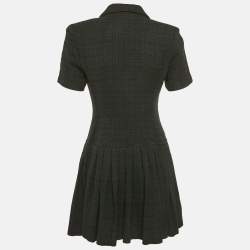 Pre Owned Sandro Black Tweed Pleated Button Front Mini Dress M