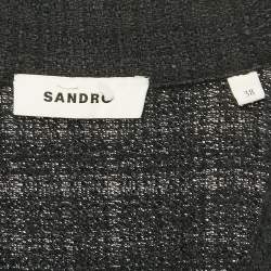 Pre Owned Sandro Black Tweed Pleated Button Front Mini Dress M
