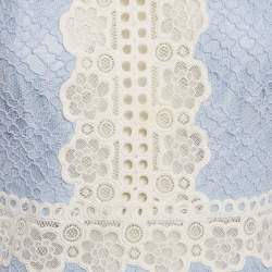 Pre Owned Sandro Blue Corded Lace Semi Sheer Midi Dress M
