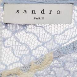 Pre Owned Sandro Blue Corded Lace Semi Sheer Midi Dress M