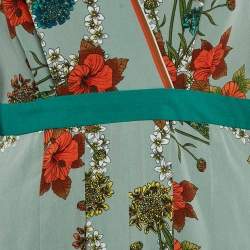 Pre Owned Sandro Green Floral Print Crepe Pleat Detail V-Neck Midi Dress M