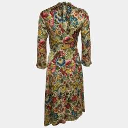 Sandro Multicolor Floral Print Sateen Tie-Up Neck Detail Midi Dress S