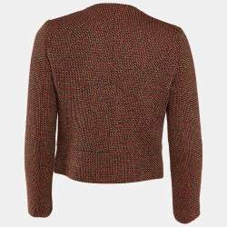 Sandro Red Lurex Tweed Zip Front Jacket S