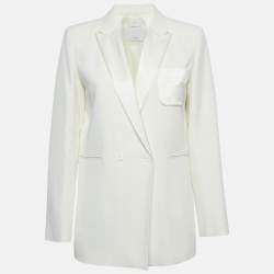 Sandro Off-White Wool Blend Double Breasted Tuxedo Blazer M