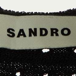 Pre Owned Sandro Black Crochet Knit Crop Top & Pants Set S