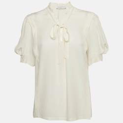 Sandro Off-White Silk Ruffled Tie-Up Neck Detail Blouse L