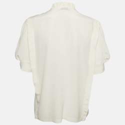 Sandro Off-White Silk Ruffled Tie-Up Neck Detail Blouse L