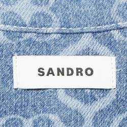 Sandro Blue Monogram Print Denim Jumpsuit S