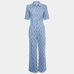 Sandro Blue Monogram Print Denim Jumpsuit S
