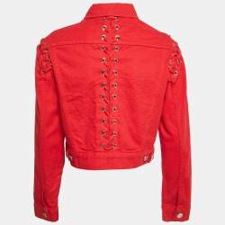 Sandro Red Denim Button Front Lace-Up Detail Jacket M