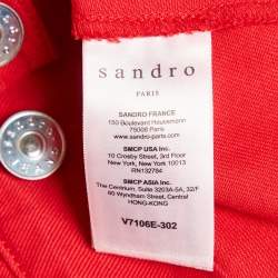 Sandro Red Denim Button Front Lace-Up Detail Jacket M