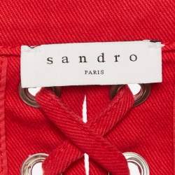 Sandro Red Denim Button Front Lace-Up Detail Jacket M
