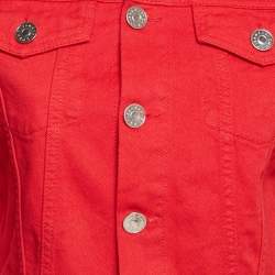 Sandro Red Denim Button Front Lace-Up Detail Jacket M