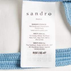 Pre Owned Sandro Blue Textured Pattern Ruffled Sleeveless Mini Dress M