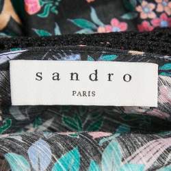 Pre Owned Sandro Multicolor Printed Ruffled Lace Trim Detail Mini Dress L