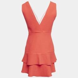 Pre Owned Sandro Orange Textured Jersey Tiered Mini Dress M
