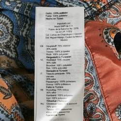 Pre Owned Sandro Blue/Orange Paisley Print Crepe and Lace Trim Mini Dress XS