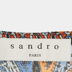 Pre Owned Sandro Blue/Orange Paisley Print Crepe and Lace Trim Mini Dress XS