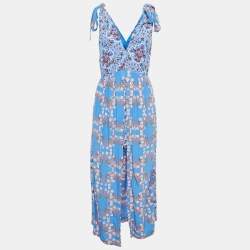 Sandro Navy Blue Floral Print Crepe Layered Midi Dress M