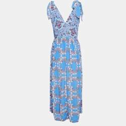 Sandro Navy Blue Floral Print Crepe Layered Midi Dress M