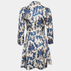 Pre Owned Sandro Blue/Pink Floral Print Silk Mini Dress S